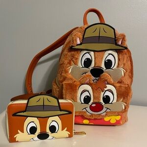 Chip and Dale Loungefly mini backpack and wallet combo
